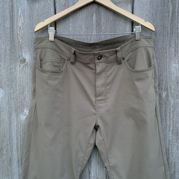 PRANA Pants Mens Sz 36 Brown Stretch Water Repellent Fabric Zip 6 Pocket Outdoor - Picture 4 of 13
